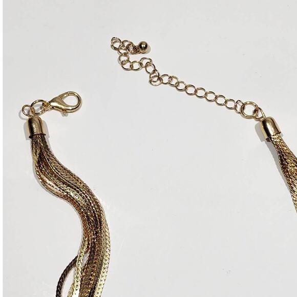 Beautiful Gold Herringbone 9 Strand Layered Necklace - Picture 7 of 12